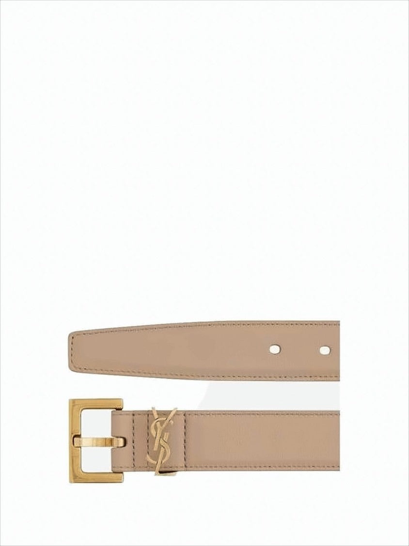 Saint Laurent Neutral Beige Cowhide Leather Slim Belt