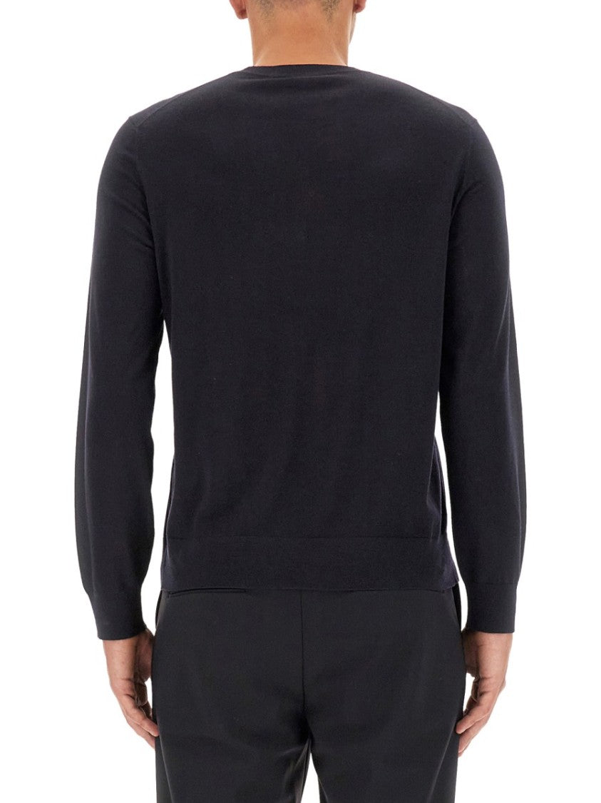 Theory Round Neck Black Wool Sweater With Ribbed Hem