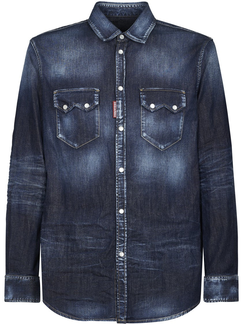 Dsquared2 Relaxed Fit Denim Shirt With Vintage Wash