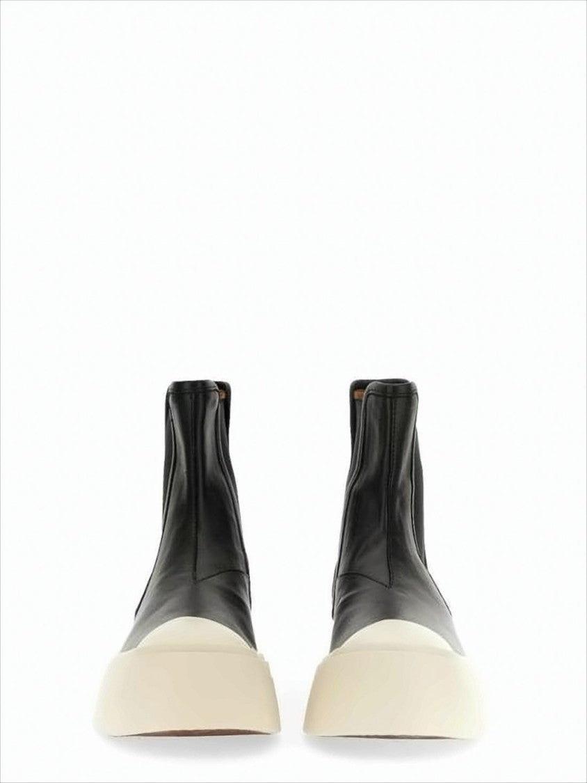 Marni Sleek Black Leather Boots With Elastic Side Panels
