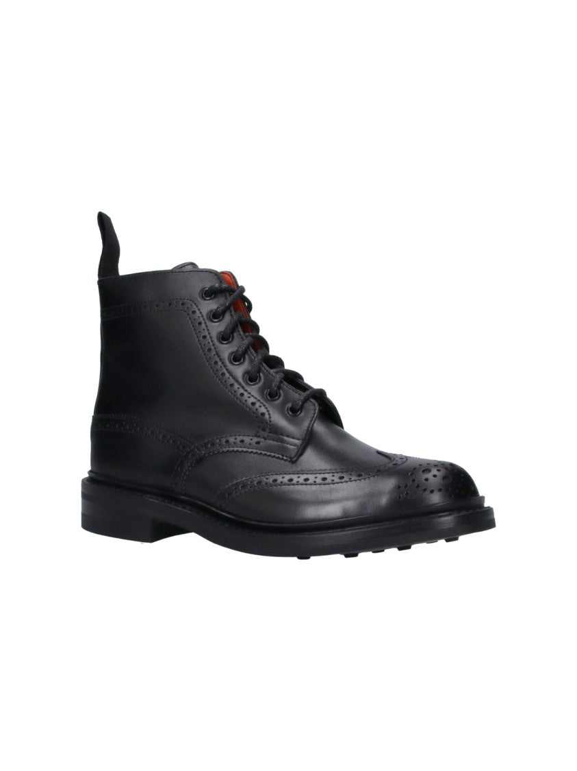 Tricker's Stow Black Round Toe Lace-Up Leather Boots