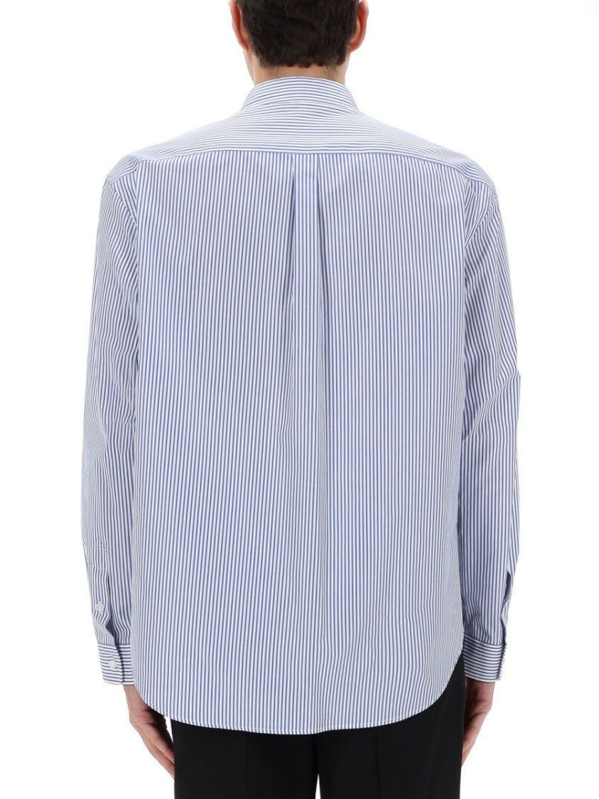 Balmain Blue Vertical Stripes Embroidered Shirt