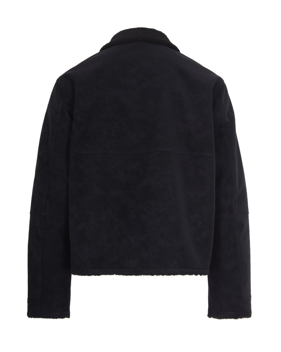 Represent Cropped Black Shearling Jacket With Plush Fur Collar
