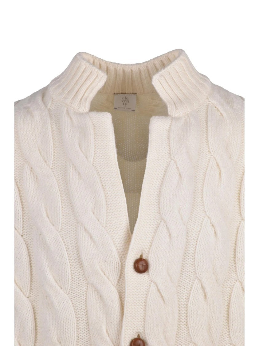Eleventy White Cable-Knit Button-Front Cashmere Cardigan
