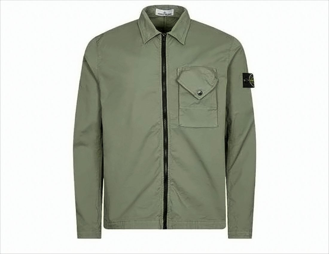 Stone Island Green Jacket With Front Zipper