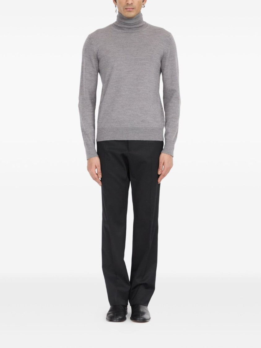 Mm6 By Maison Margiela Grey Turtleneck Sweater With Distinctive Elbow Patches