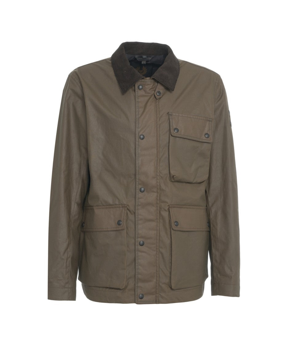 Belstaff Brown Casual Jacket With Distinctive Corduroy Collar And Functional Pockets