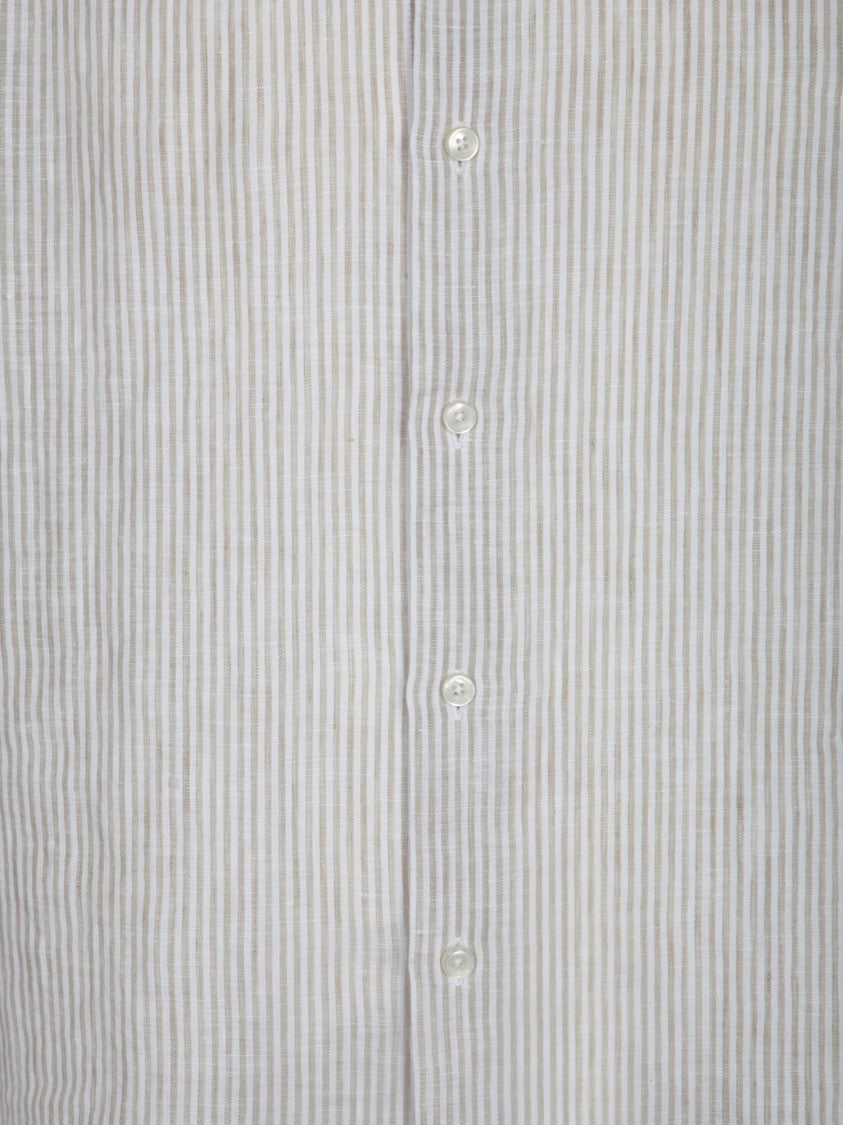 Dell'oglio Linen Button-Down Shirt With Subtle Stripes