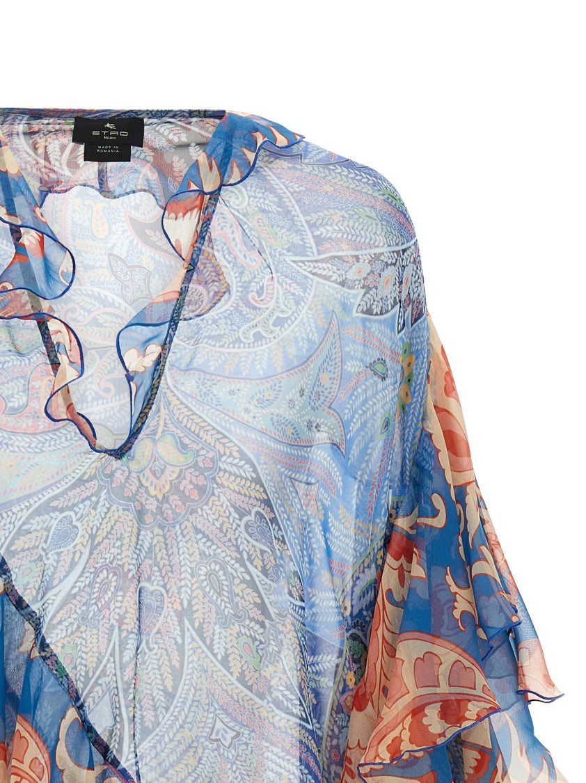 Etro Silk Chiffon Blouse With Asymmetric Ruffles And Floral Print