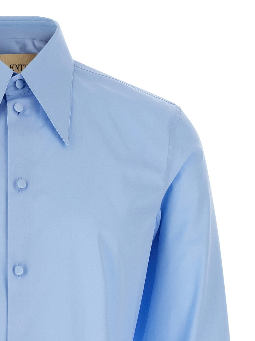 Valentino Garavani Slim Fit Cotton Poplin Shirt With Pointed Collar And Cuffed Sleeves