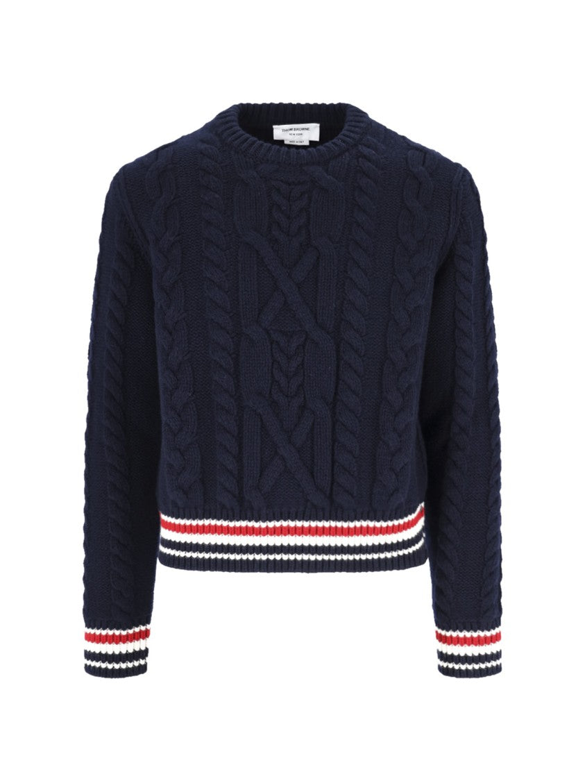 Thom Browne Blue Cable Knit Virgin Wool Sweater
