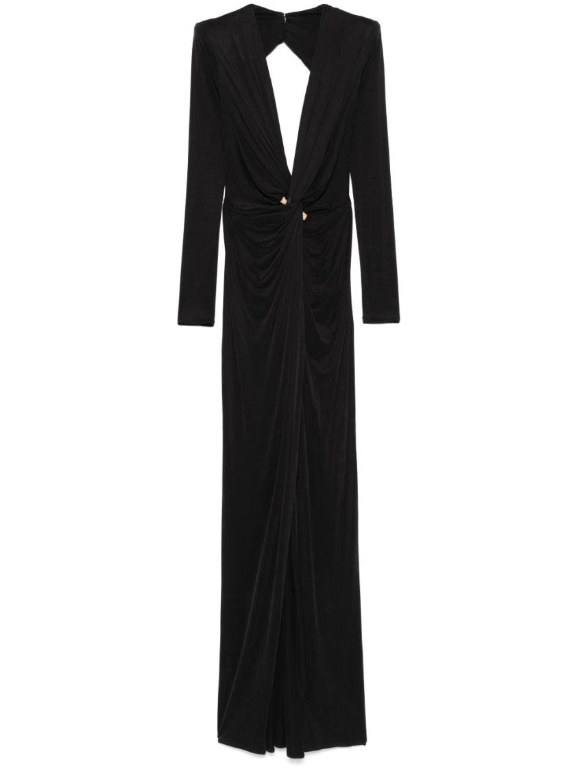 Elisabetta Franchi Floor-Length Black Dress With V-Neckline And Alluring Cut-Out