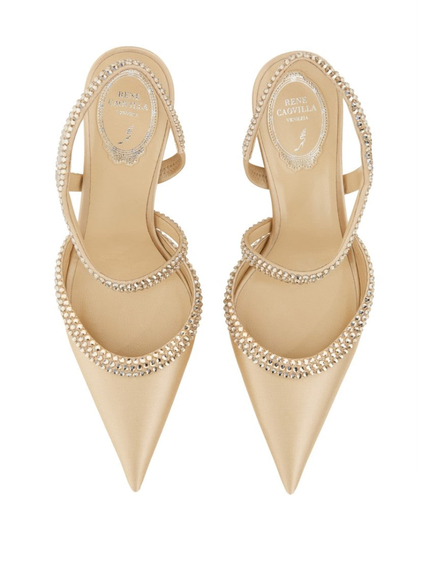 René Caovilla Pointed-Toe Satin Sandals With Crisscross Straps