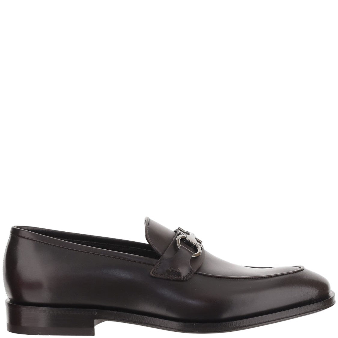Salvatore Ferragamo Dark Brown Hook Detail Leather Loafers