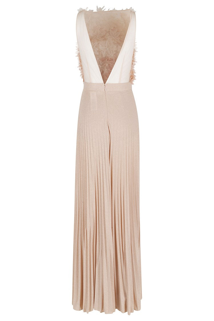 Elisabetta Franchi Pink Tulle 3D Petals Pleated Viscose-Blend Evening Dress