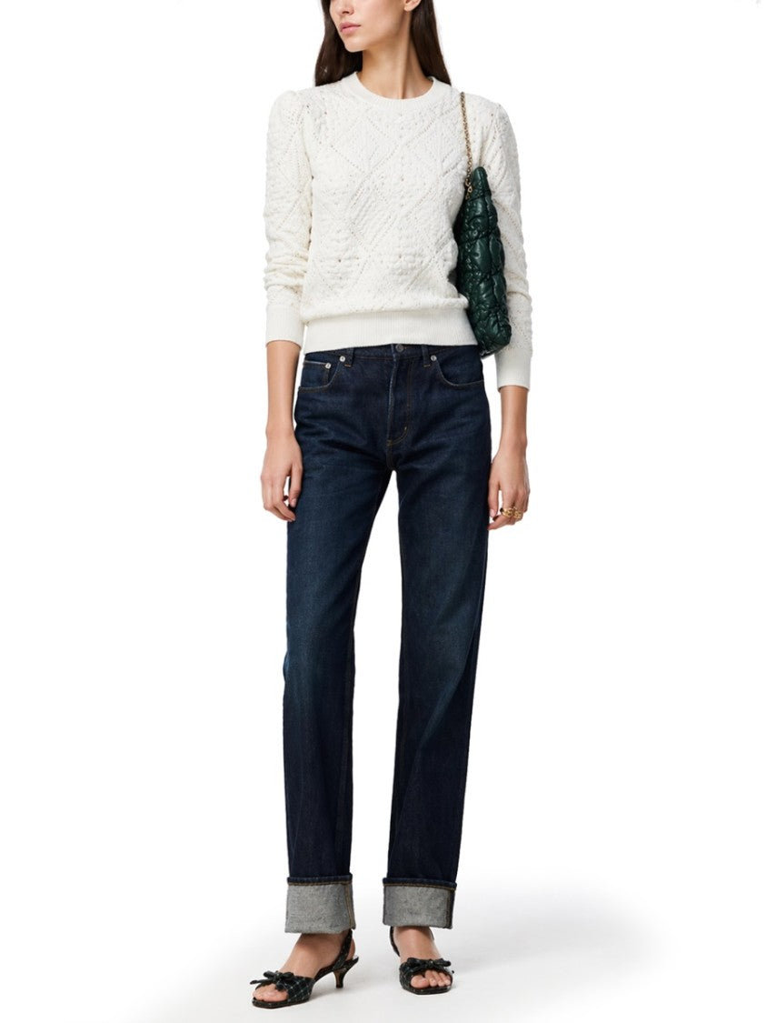 Dior Intricate Openwork Cotton Sweater With Puff Sleeves