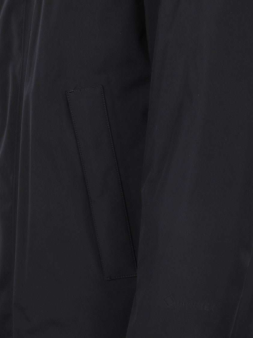 Herno Minimalist Black Coat With Concealed Closure And Hood