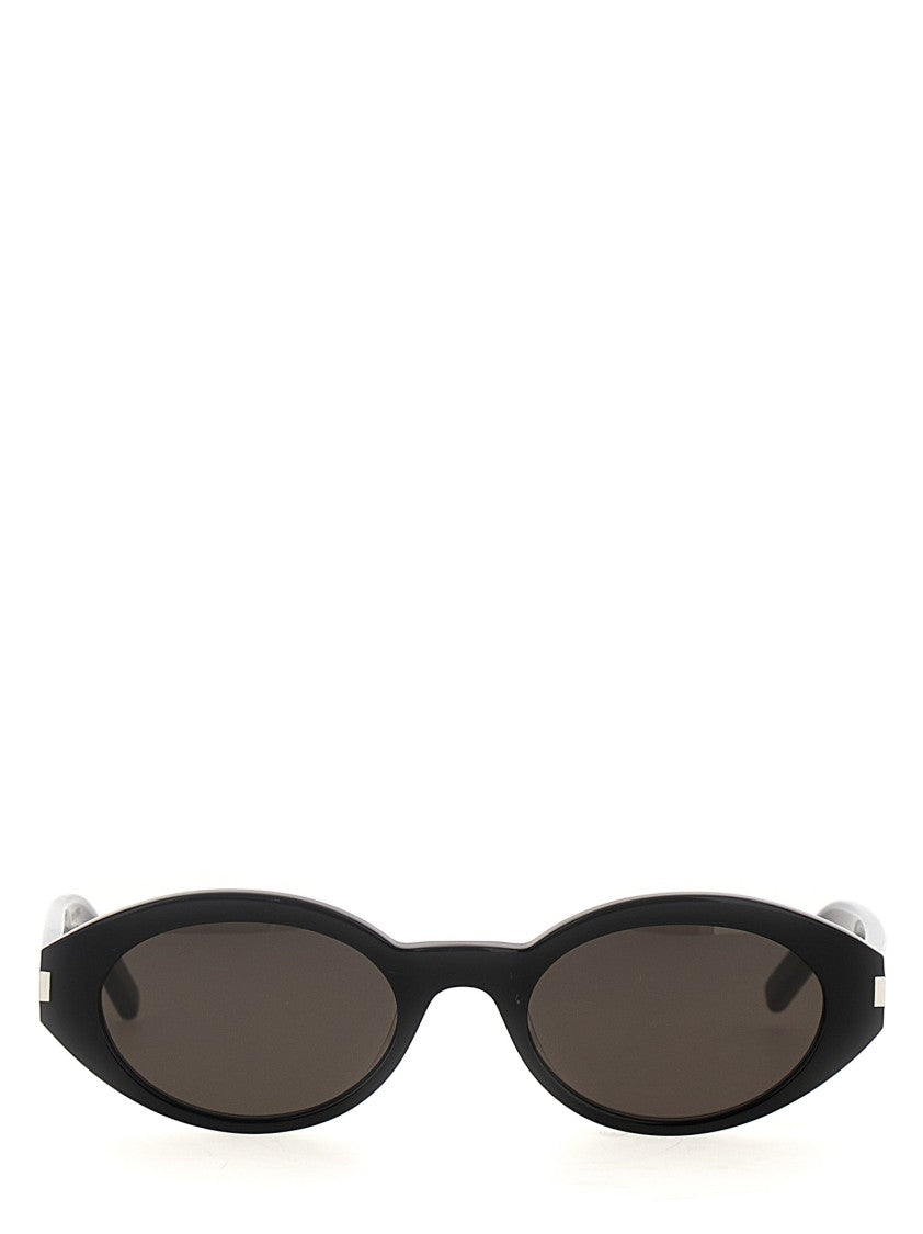 Saint Laurent Oval Black Acetate Sunglasses With Engraved Logo
