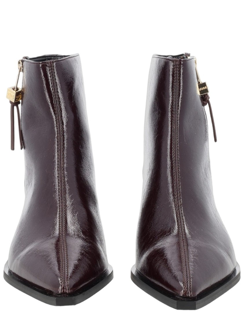 Ganni Ana Burgundy Pointed Toe Synthetic Ankle Boots