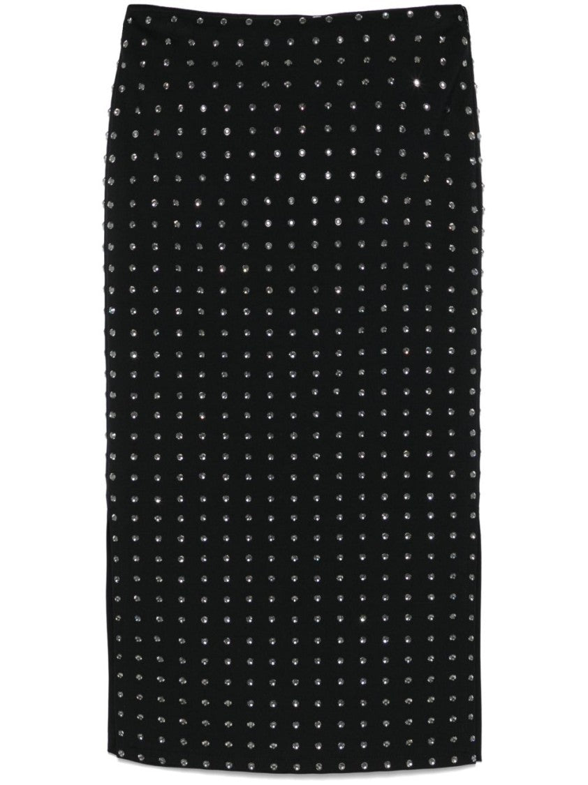Sportmax Fitted Black Skirt With Crystal Embellishments And Side Slits