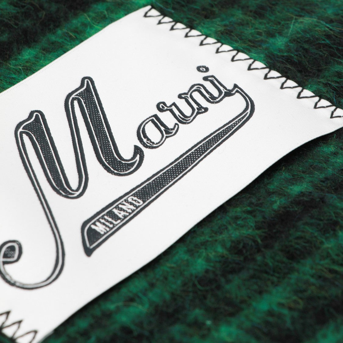 Marni Rectangular Check Pattern Wool Scarf With Logo Patch