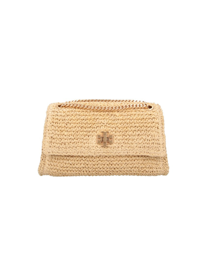 Tory Burch Beige Kira Turnlock Raffia Bag