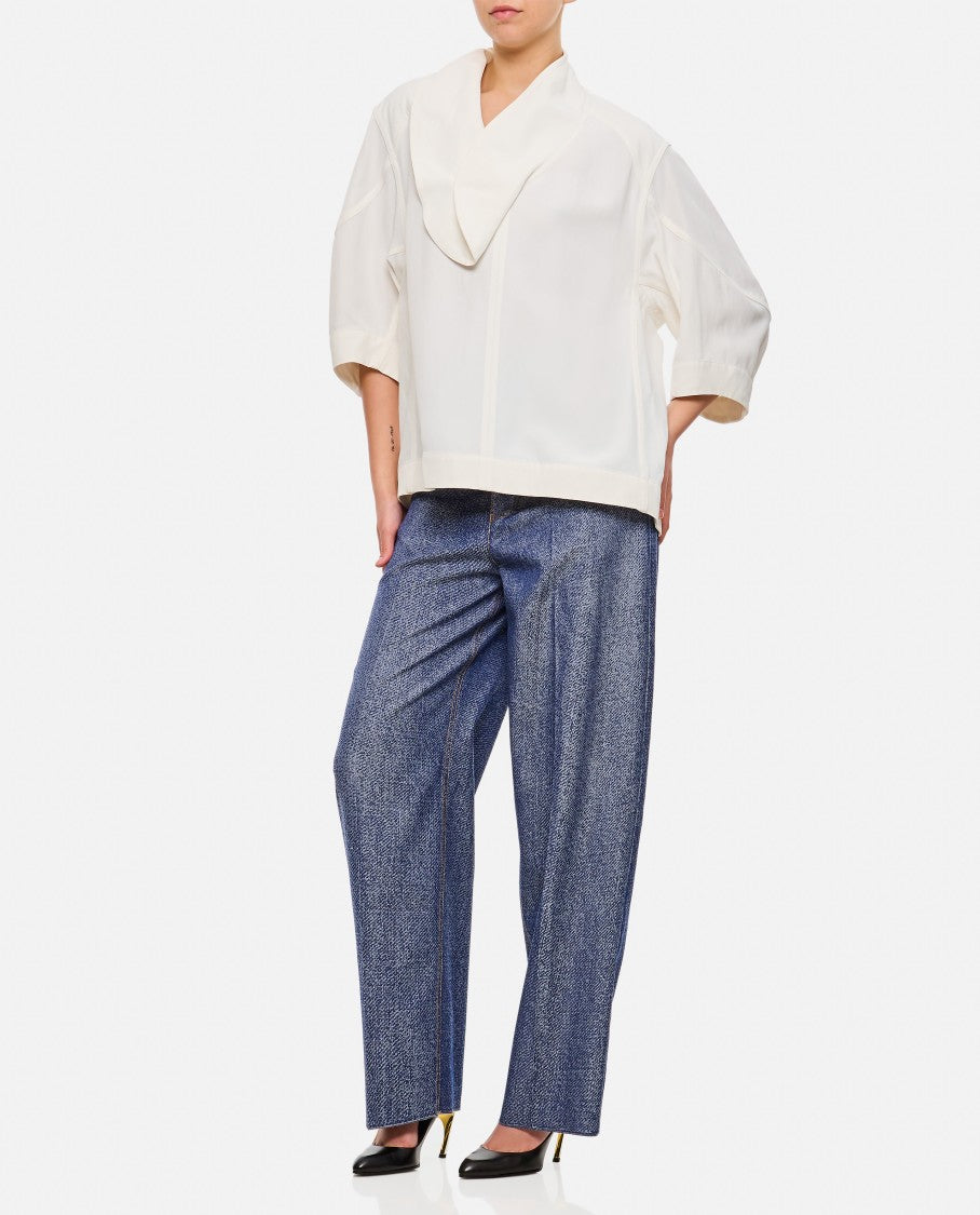 Bottega Veneta Wide Blouse With V-Neck And Ruffle Details