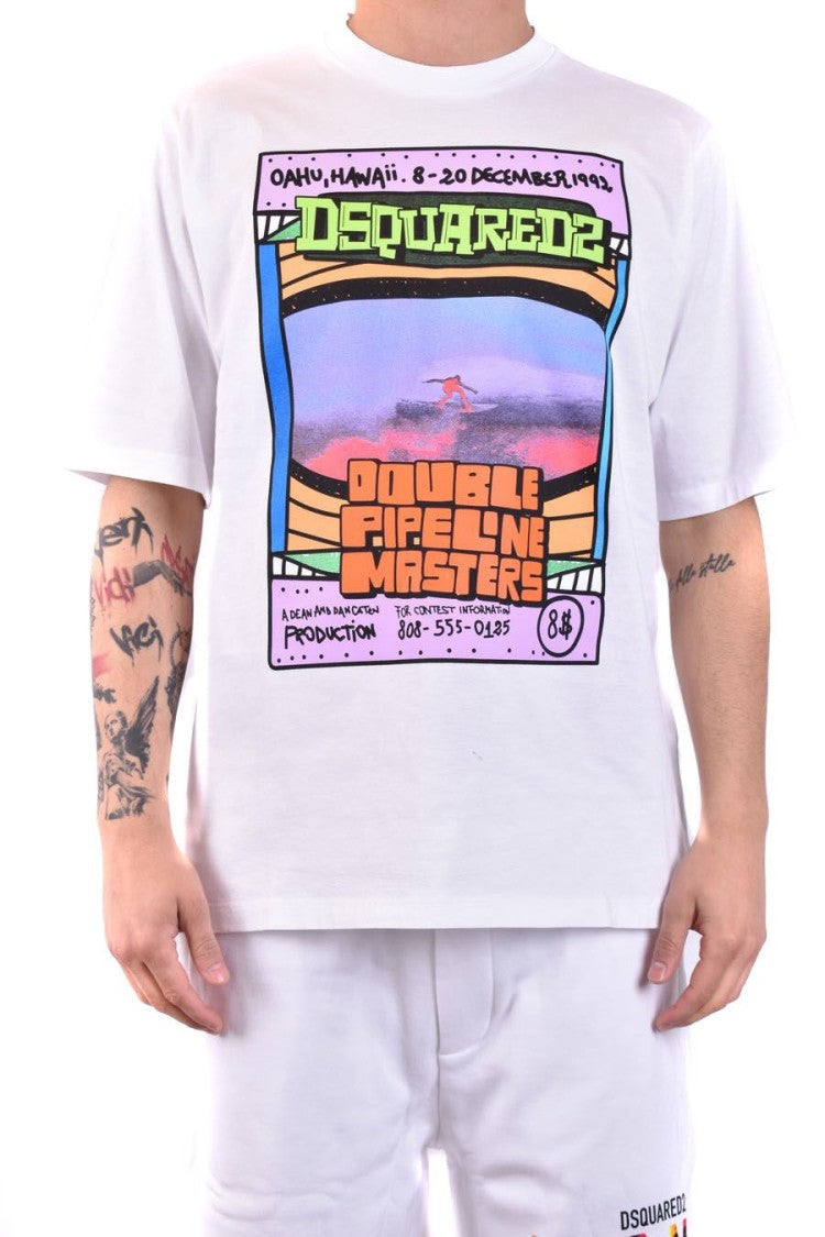 Dsquared2 White Cotton Graphic Print T-Shirt