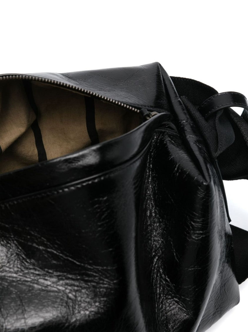 Uma Wang Glossy Leather Shoulder Bag With Adjustable Strap