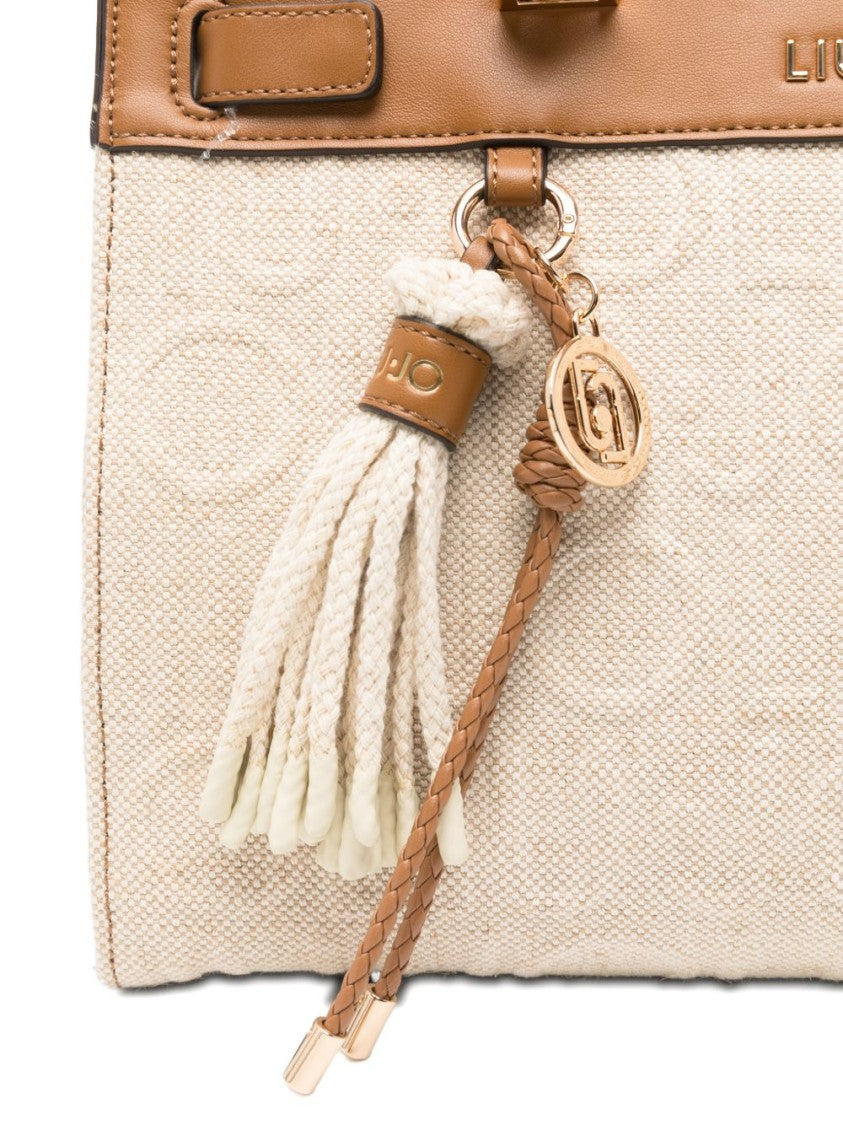 Liu Jo Textured Beige Handbag With Bamboo-Style Handles