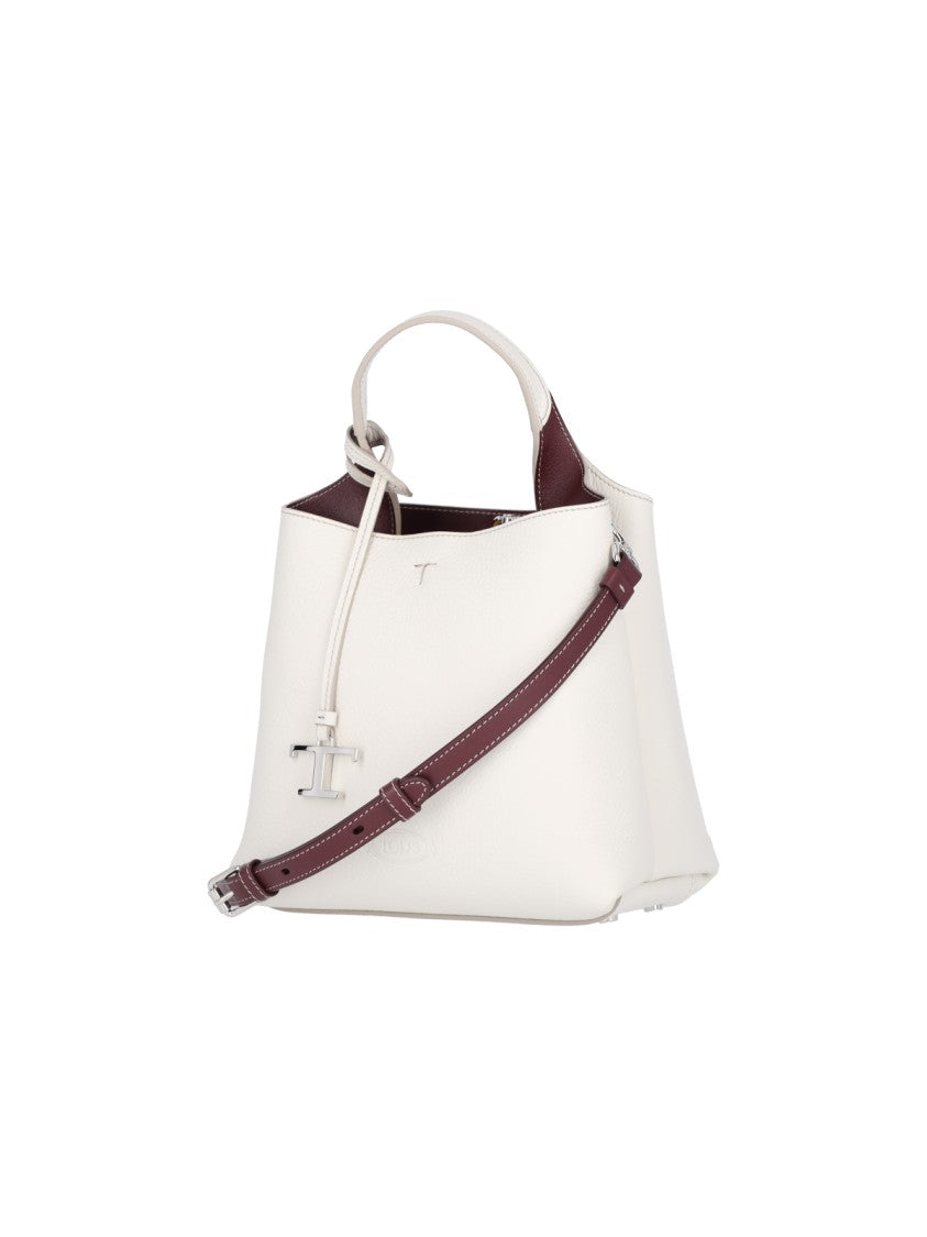 Tod's Textured White Leather Handbag With Silver Charm