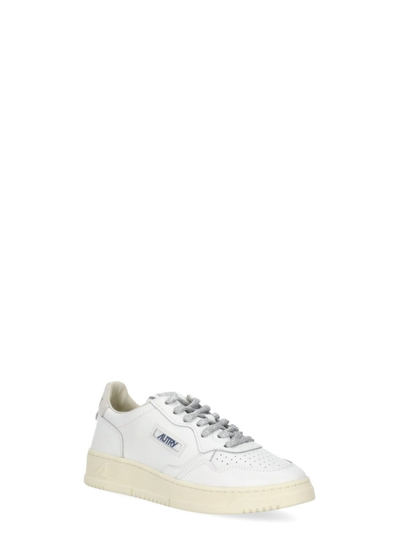 Autry White Smooth Leather Sneakers With Lurex Detailing