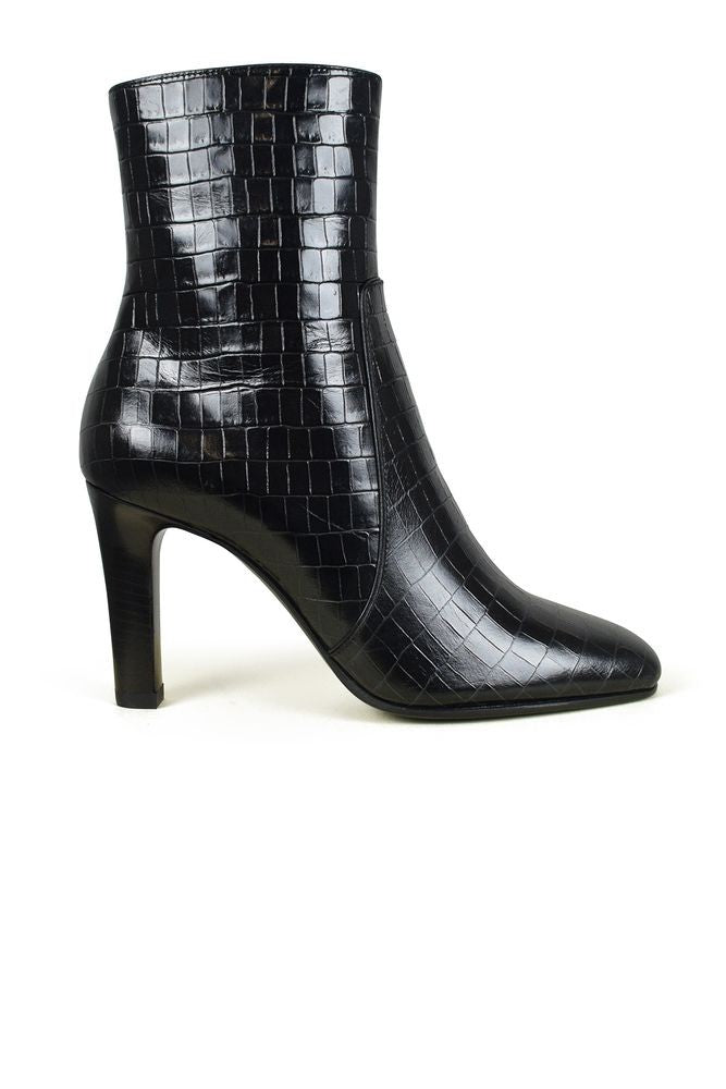 Saint Laurent Shiny Crocodile-Embossed Leather Ankle Boots