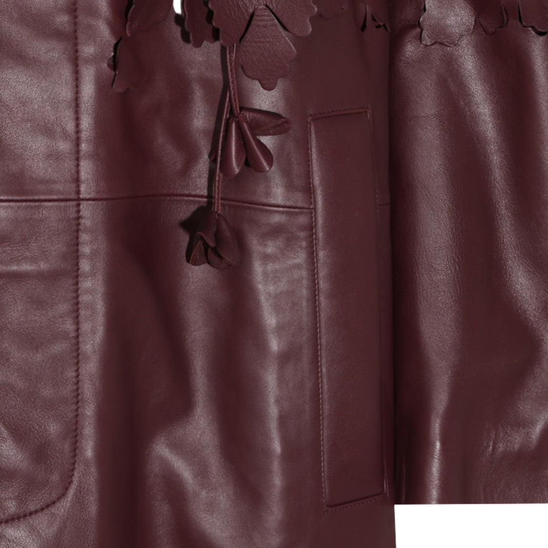 Alberta Ferretti Long Floral Appliqué Leather Coat