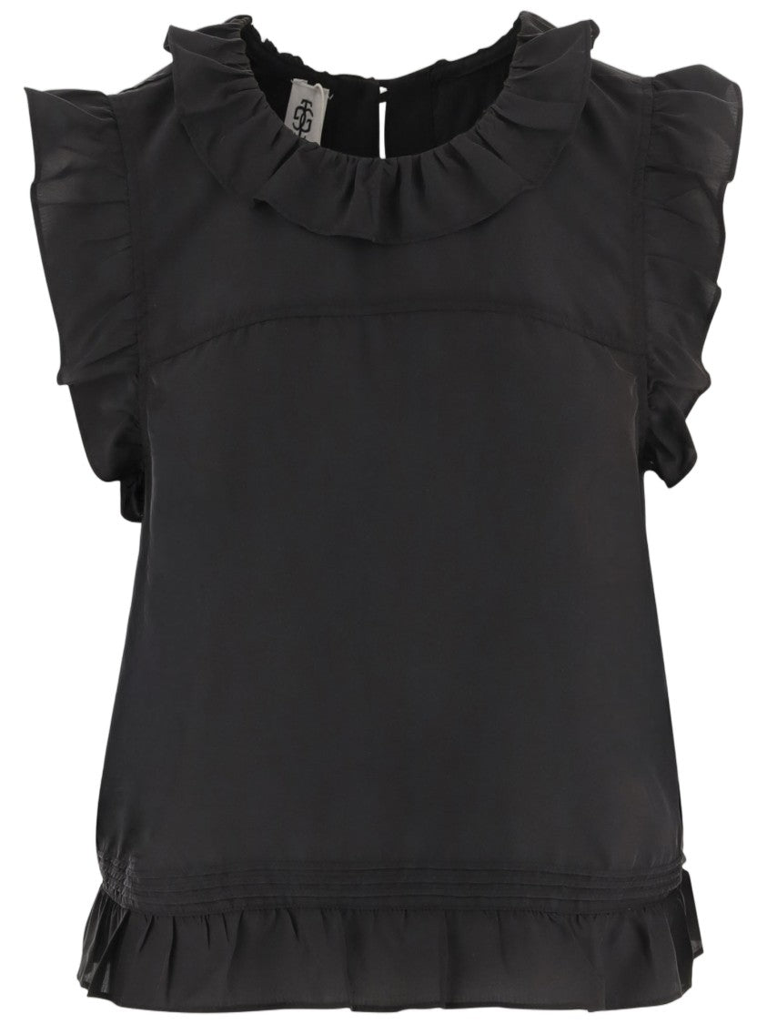 The Garment Silk Top With Round Neckline And Ruffled Edges