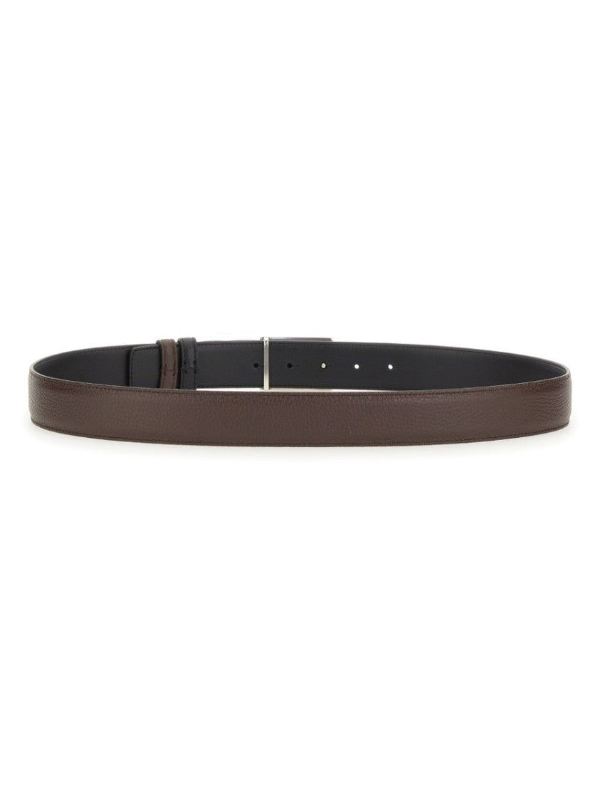 Etro Reversible Leather Belt With Textured And Smooth Finish