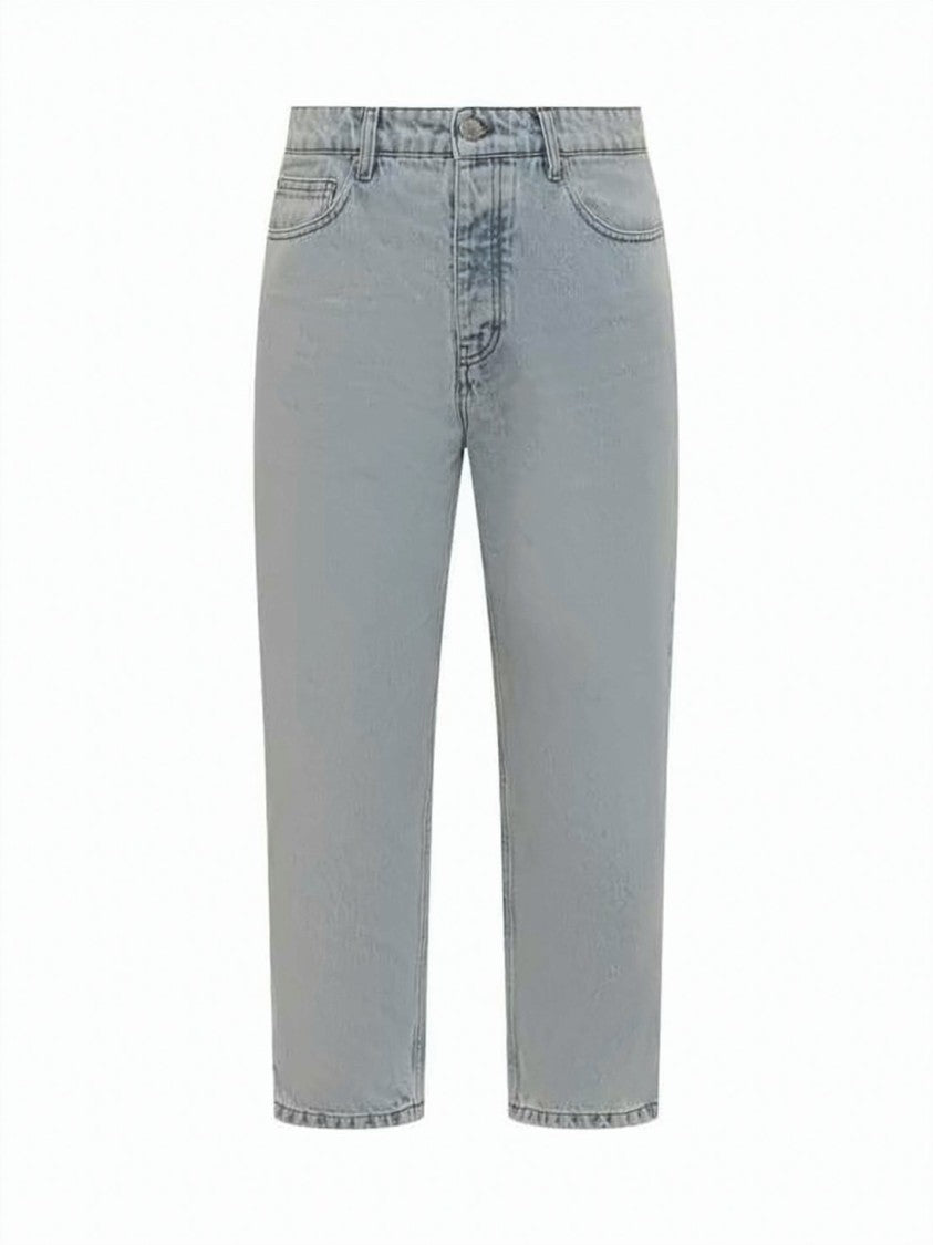 Ami Paris Light Wash Tapered Fit Denim Jeans With Five-Pocket Design