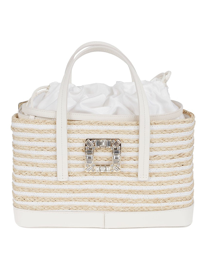 Roger Vivier Structured Handbag With Woven Raffia And Calfskin Accents