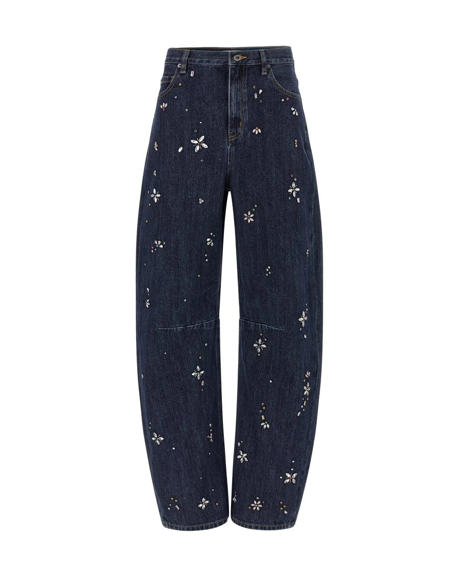 Self-Portrait Jeans Decorated With Blue Rhinestones