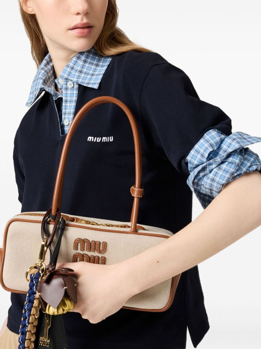 Miu Miu Beige Beau Canvas Leather Shoulder Bag