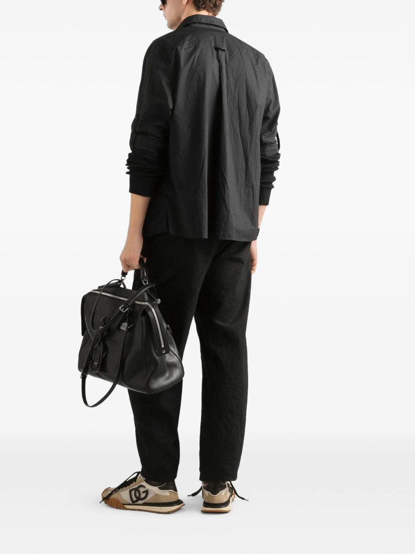 Dolce & Gabbana Long-Sleeve Black Cotton Button Tab Shirt