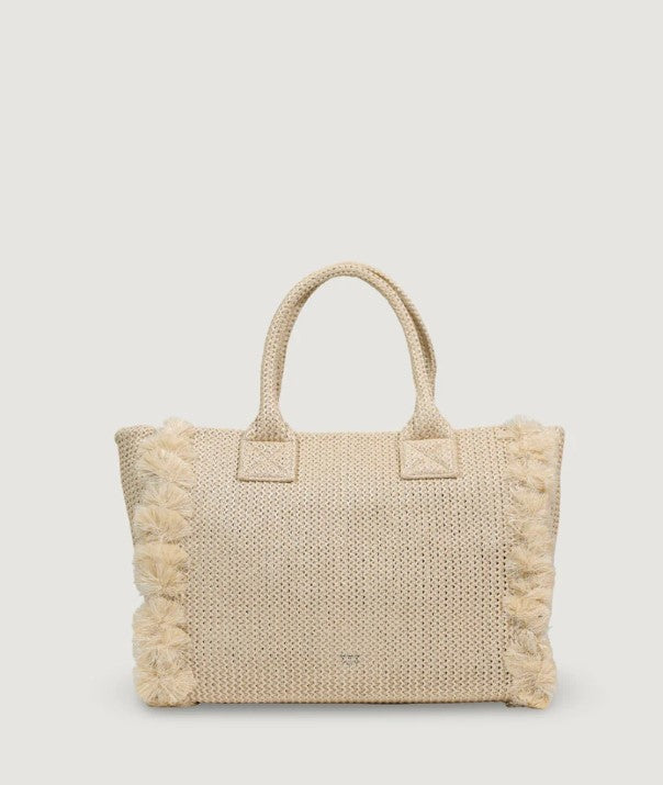 Pinko Beach Shopper Embroidered Raffia Bag