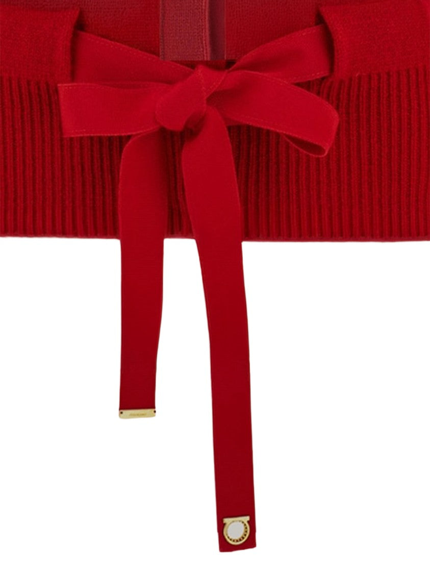 Salvatore Ferragamo Cashmere Cardigan With Hidden Button Closure And Grosgrain Belt