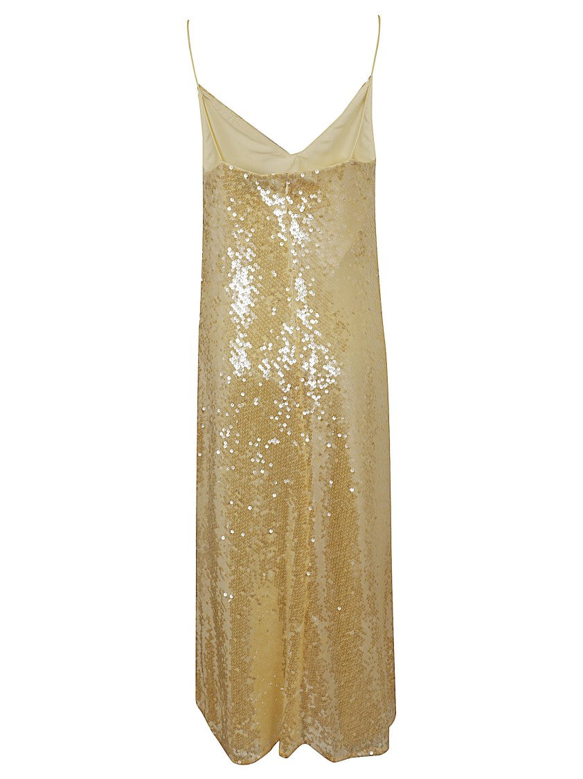 Lauren V-Neck Lemon Sorbet Midi Dress With Sequined Finish