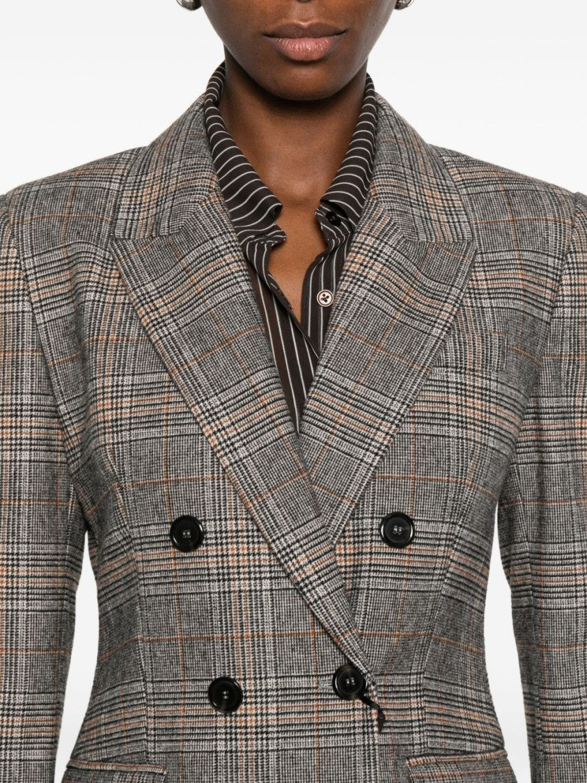 Pinko Double-Breasted Tailored Jacket With Plaid Pattern