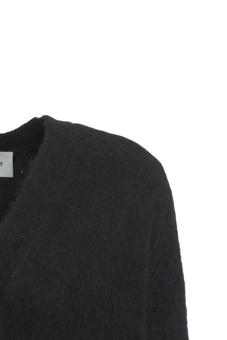 Soft Goat Alpaca Knit Cardigan With V-Neck And Ribbed Details