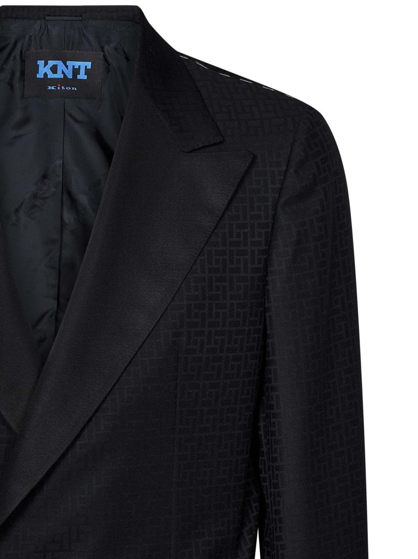 Kiton Black Double-Breasted Faux Tuxedo Jacket