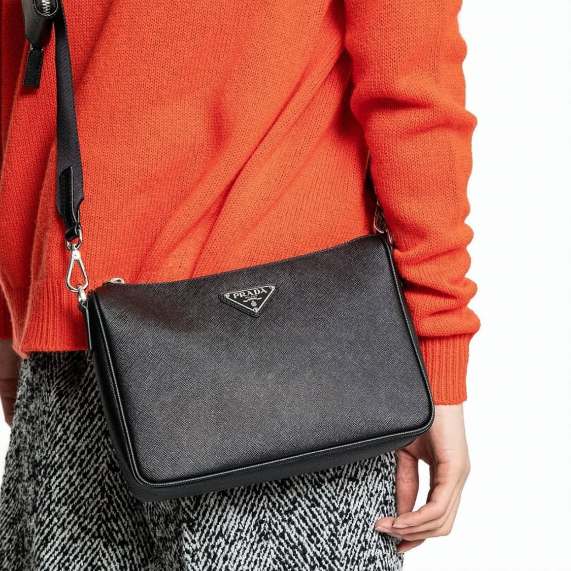 Prada Textured Calf Leather Shoulder Bag With Detachable Strap