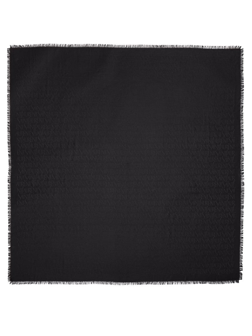 Saint Laurent Jacquard Patterned Silk-Wool Square Scarf