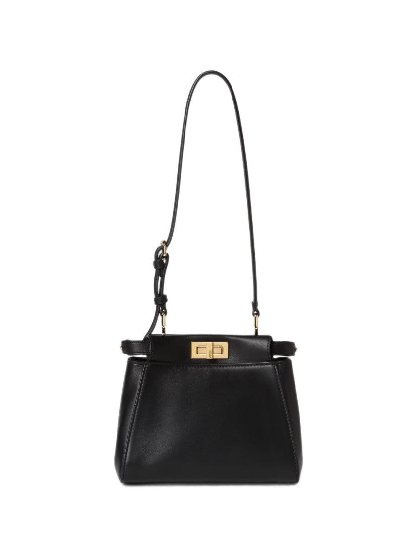 Fendi Structured Black Handbag With Gold-Tone Clasp